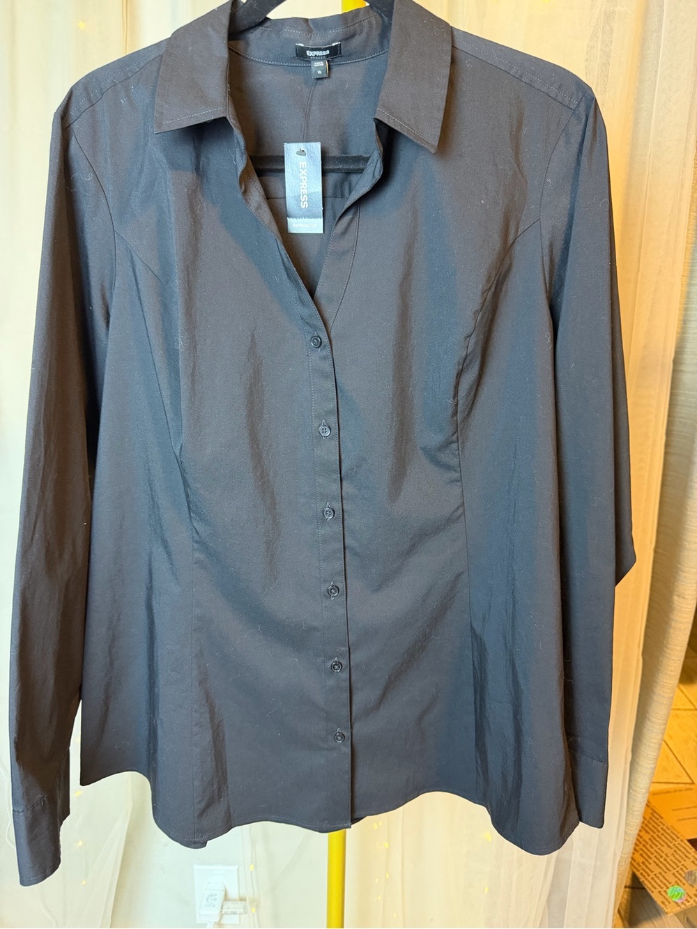 NWT Express Women's Black Fitted Button-Down Dress Shirt XL
